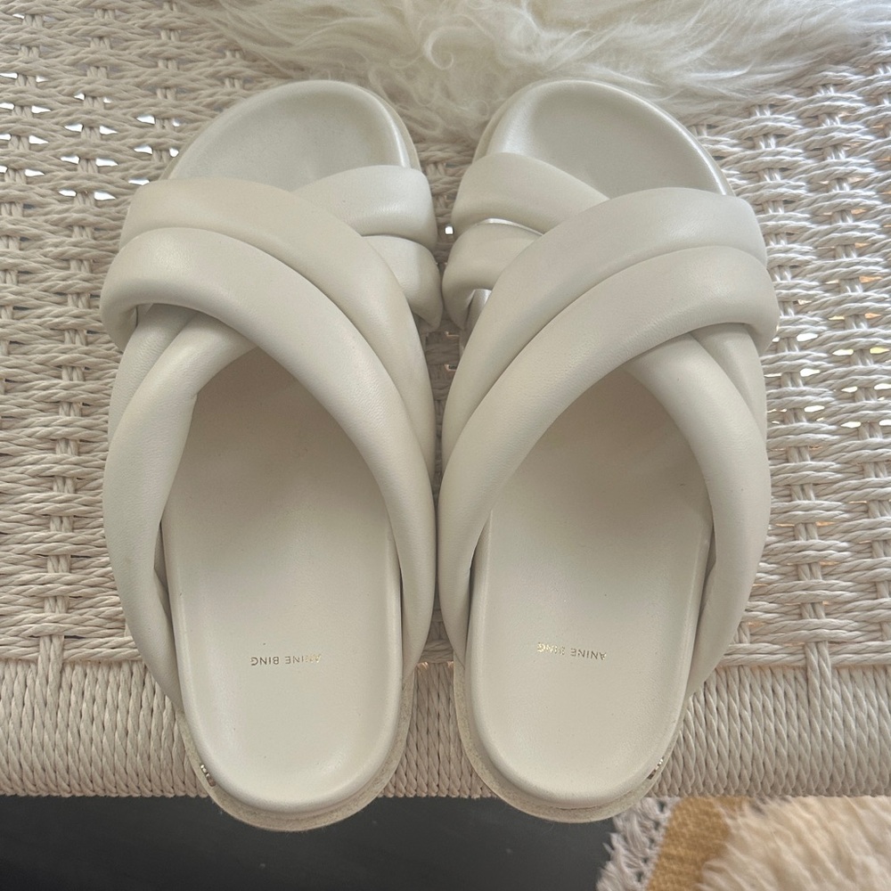 Anine Bing white leather Lizzie Slide Sandals - never worn.